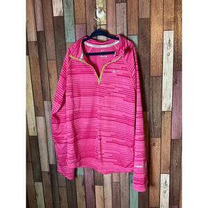 Pink Striped Nike Running Pullover Quarter-Zip  Vibrant Green Girls Large EUC